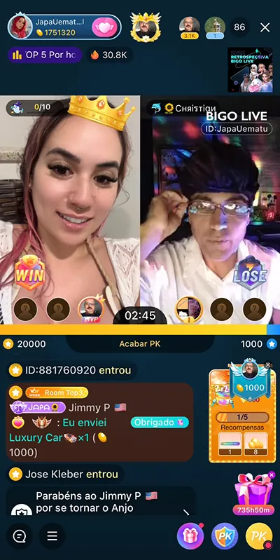 moura agency streamer japa e cris em pk na bigo live