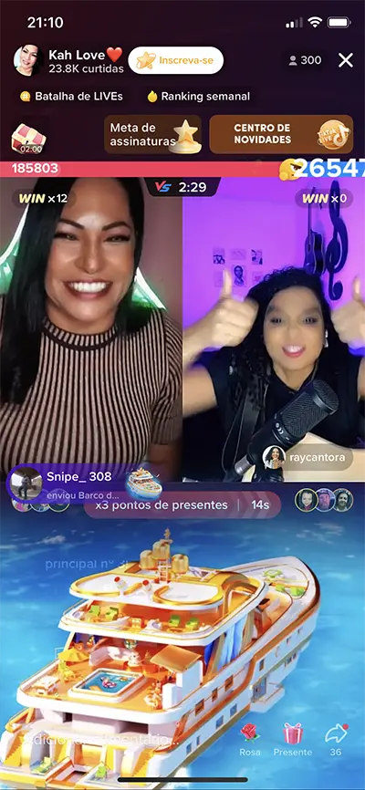 moura agency streamer karmen em batalha no tiktok live recebendo o presente de navio