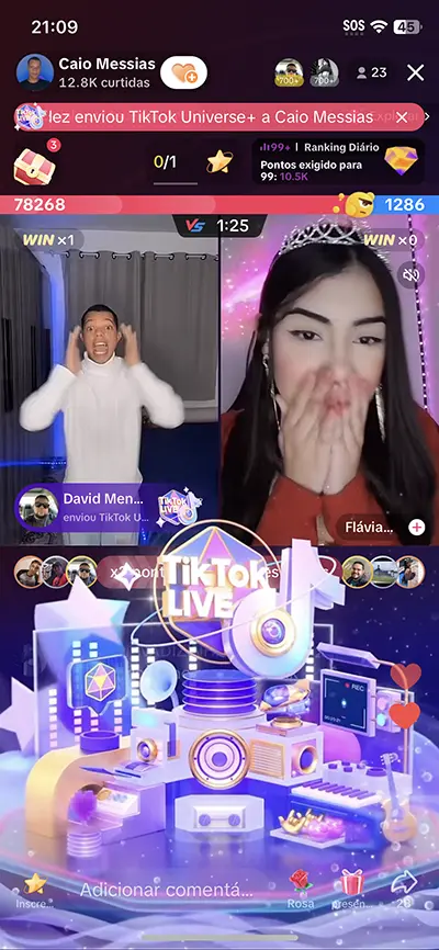 moura agency streamer ocaiomessias em batalha no tiktok live recebendo o presente tiktok universo