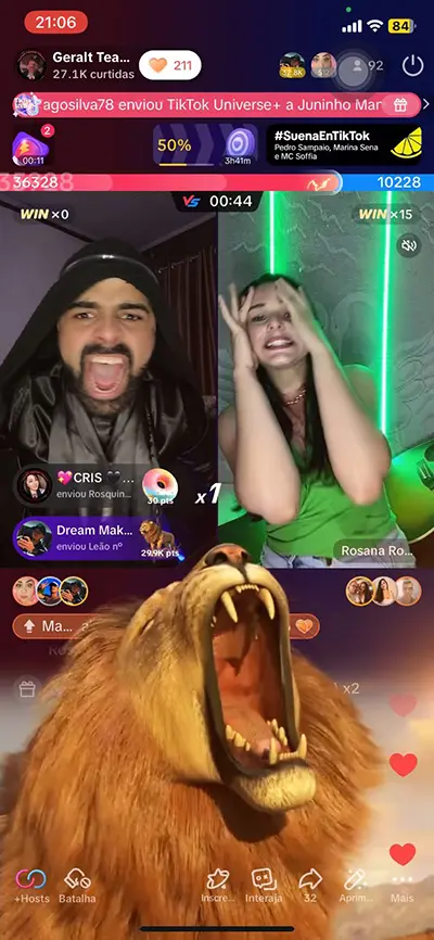 moura agency talento geralt recebendo o presente leao no tiktok live