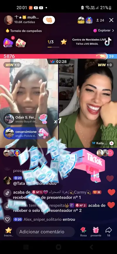 moura agency talento recebendo maquina de dinheiro no tiktok live